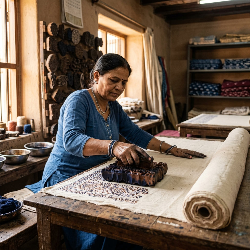 Artisan wooden hand carving block printing